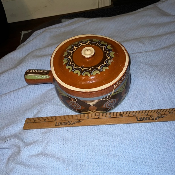 Vintage Mexican Pottery Tlaquepaque Redware Bean Pot W/ Lid - Picture 14 of 15